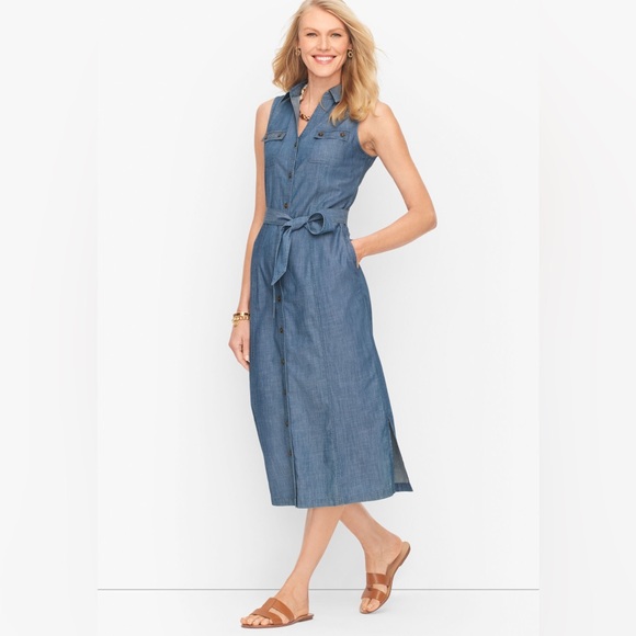 Talbots Dresses & Skirts - Talbots SLEEVELESS DENIM MIDI SHIRT DRESS NWT Size 16W